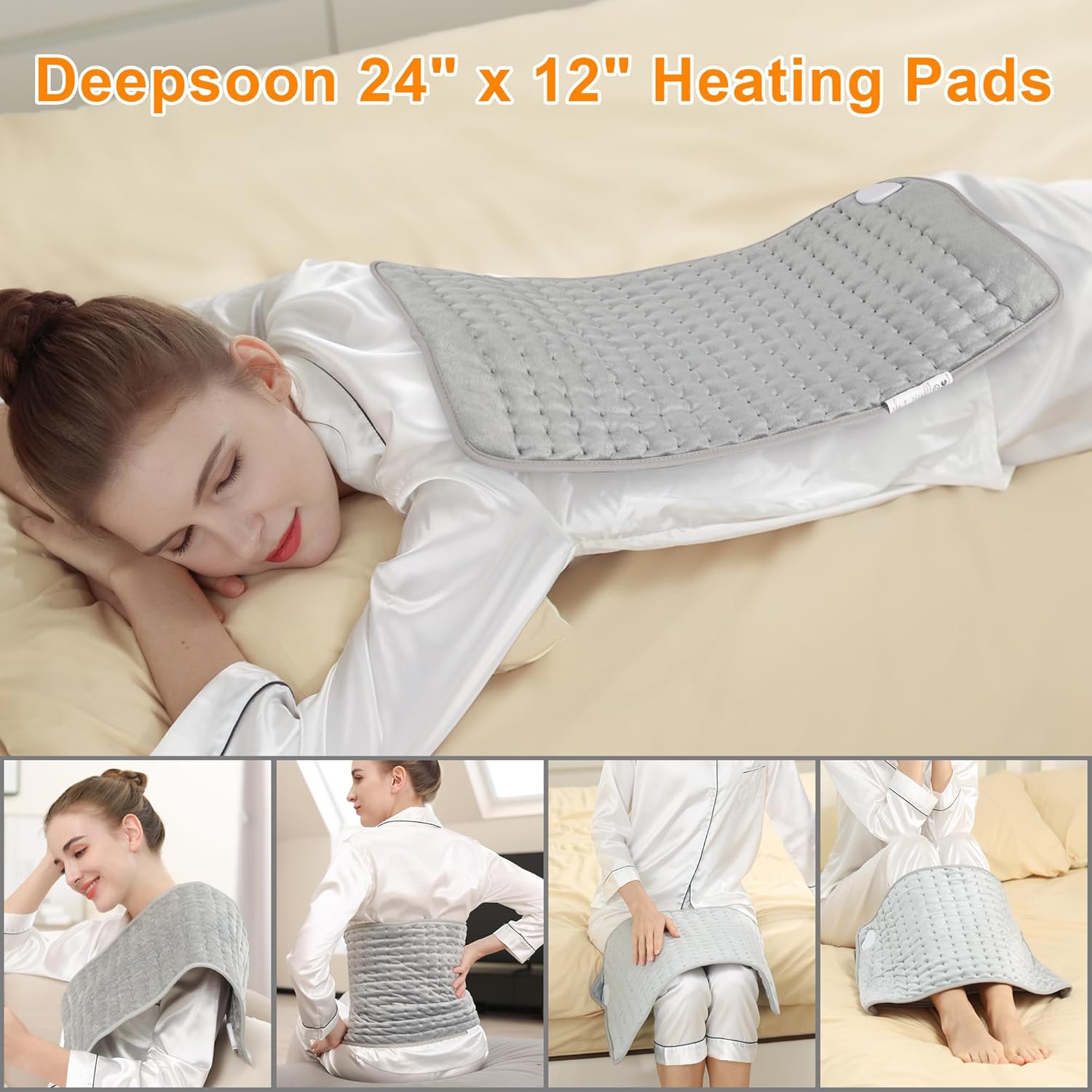 Heating Pad,Electric Heating Pads for Back,Neck,Abdomen,Fathers Day Dad Gifts,Moist Heating Pad for Shoulder,Knee,Arms,Legs,Dry/Moist Heat & Auto Shut Off,Birthday Gifts for Men(Light Gray, 24''×12'') Thai Therapy by Maria