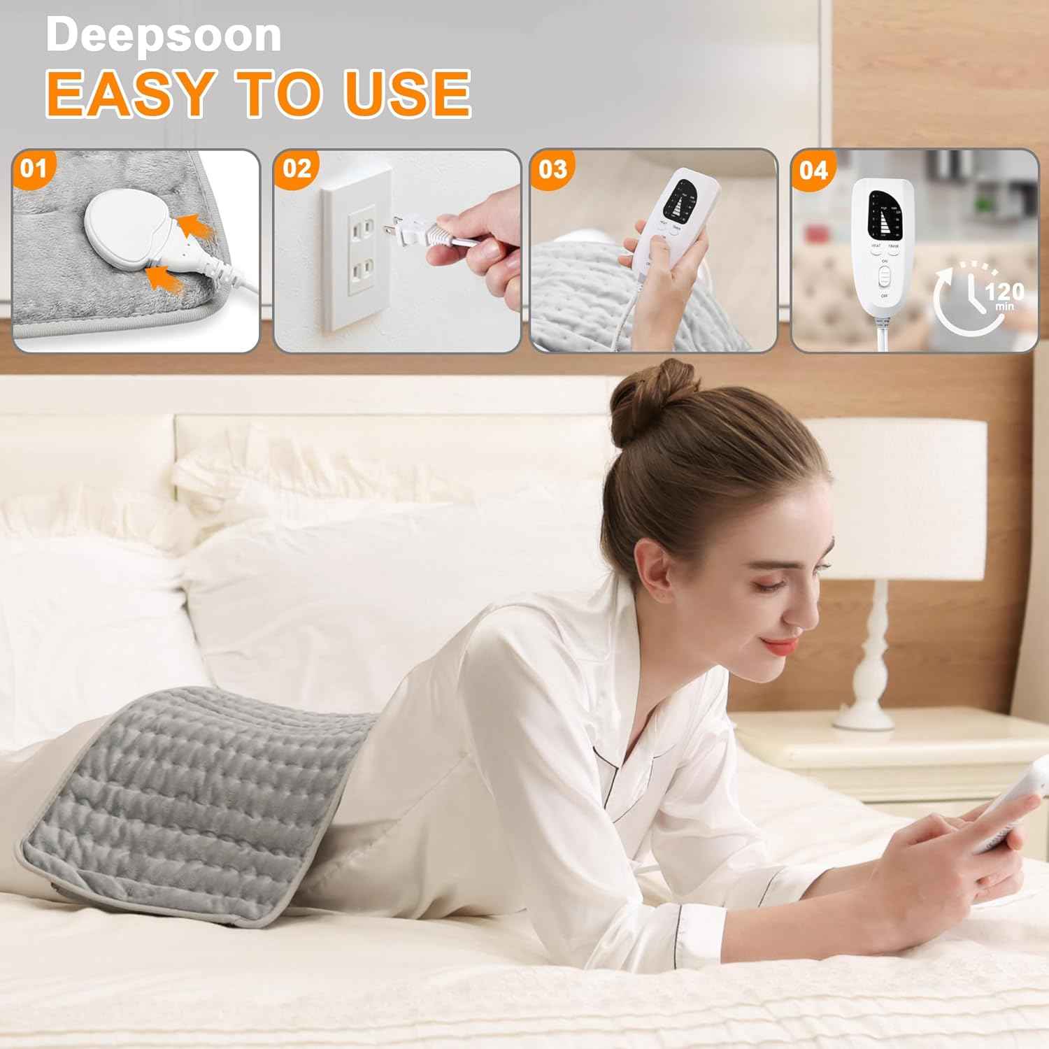 Heating Pad,Electric Heating Pads for Back,Neck,Abdomen,Fathers Day Dad Gifts,Moist Heating Pad for Shoulder,Knee,Arms,Legs,Dry/Moist Heat & Auto Shut Off,Birthday Gifts for Men(Light Gray, 24''×12'') Thai Therapy by Maria