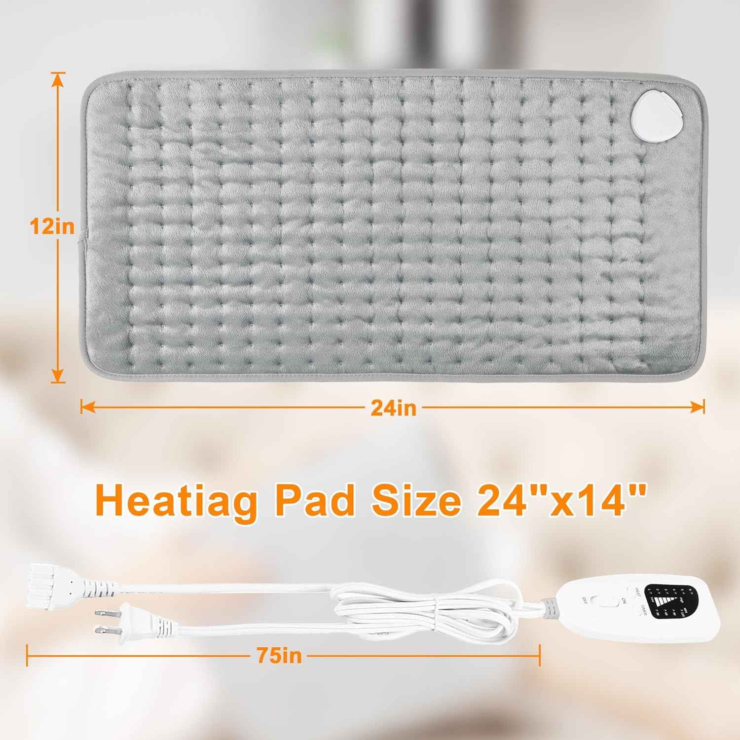 Heating Pad,Electric Heating Pads for Back,Neck,Abdomen,Fathers Day Dad Gifts,Moist Heating Pad for Shoulder,Knee,Arms,Legs,Dry/Moist Heat & Auto Shut Off,Birthday Gifts for Men(Light Gray, 24''×12'') Thai Therapy by Maria