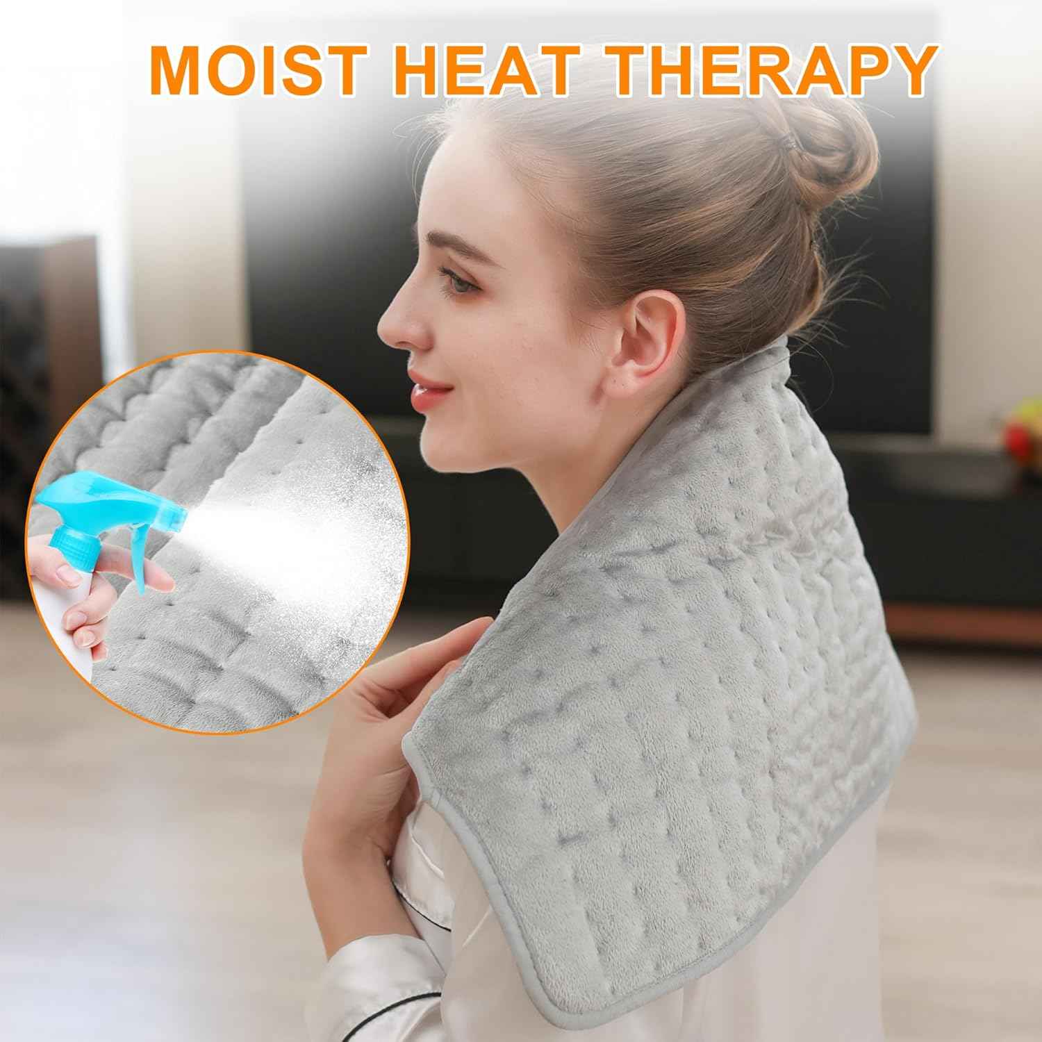 Heating Pad,Electric Heating Pads for Back,Neck,Abdomen,Fathers Day Dad Gifts,Moist Heating Pad for Shoulder,Knee,Arms,Legs,Dry/Moist Heat & Auto Shut Off,Birthday Gifts for Men(Light Gray, 24''×12'') Thai Therapy by Maria