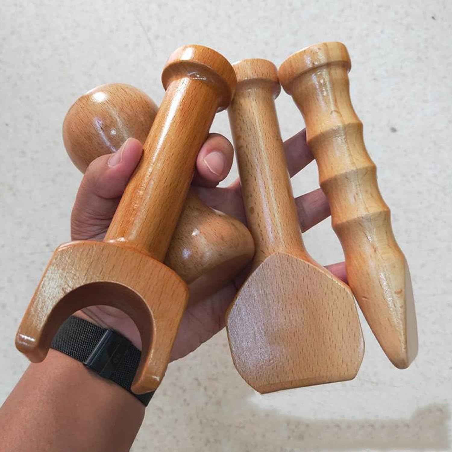 Pack 5 Tok Sen Wedge Massager Hammer, Center-Punch, Chisel, Dumbbell, Percussion, Wooden Tool Deep Tissue Therapy Toksen Massage Thai Therapy by Maria