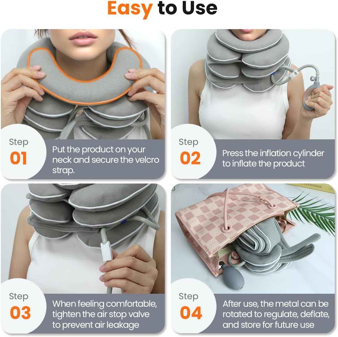 Neck Stretcher with Neck Brace,Cervical Traction Neck Device,Neck Relief Tool,Adjustable Inflatable Cervical Brace,Home Use Neck Decompression New Technology Breathable Fabric Washable(Gray) Thai Therapy by Maria