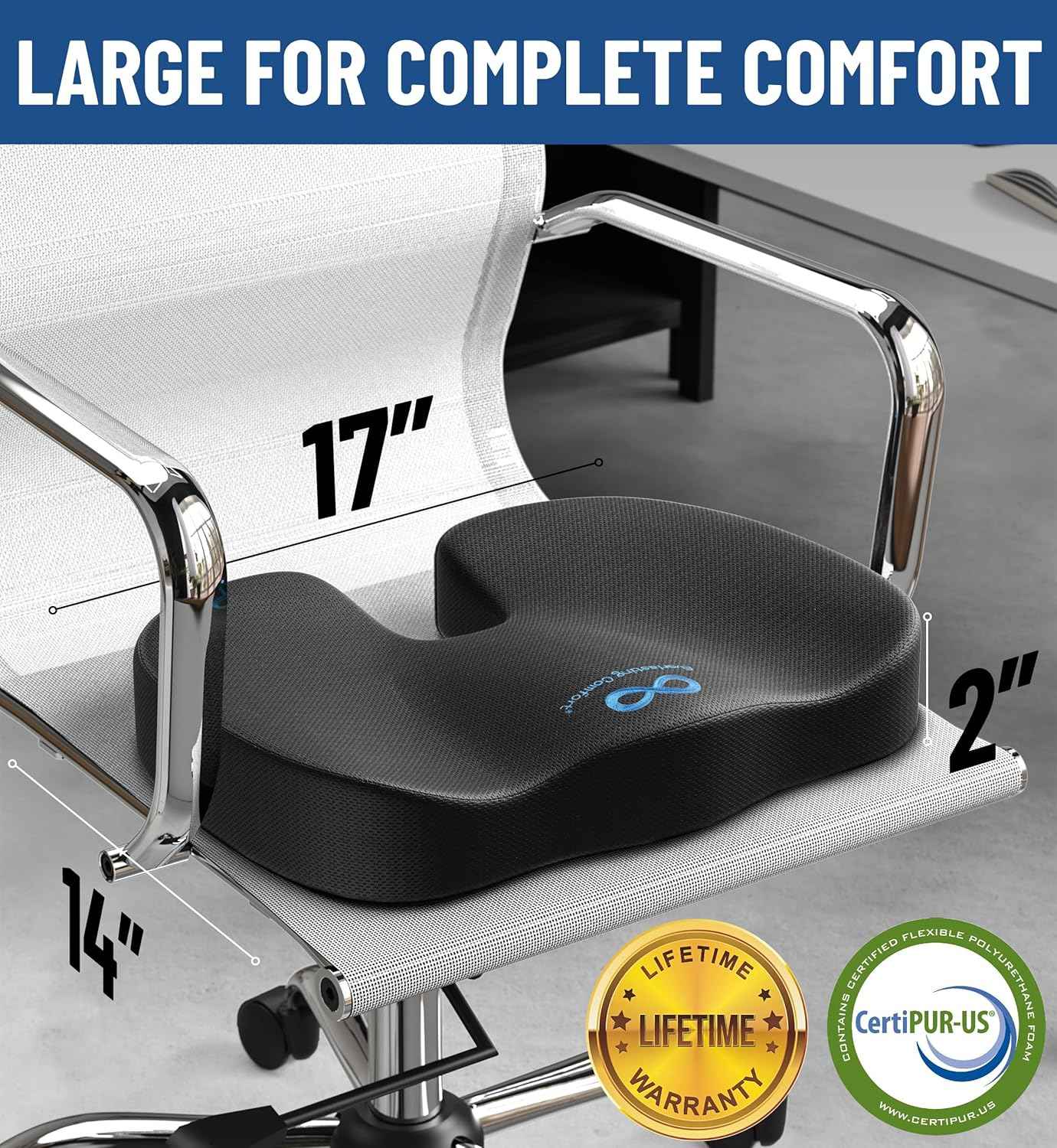 Everlasting Comfort Gel Memory Foam Seat Cushion for Office Chairs & Car Seat - FSA/HSA Eligible Chair Cushions - Ergonomic Office Desk Accessories for Tailbone/Sciatica Pain Relief & Back Support Thai Therapy by Maria